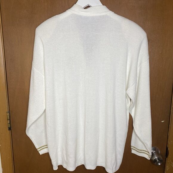 Vintage BAY POINT THREADS Cardigan Nautical Eagle Gold Crest Womens M White - Picture 2 of 8